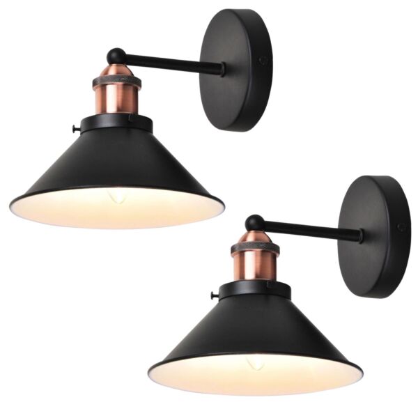 Set Of 2 Matt Black With Brushed Copper Wall Lights