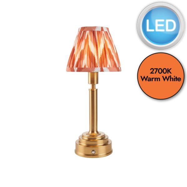 Endon Lighting - Upton Rechargeable & Zigzag 16cm - 114884 - LED Aged Brass Orange Touch Table Lamp With Shade