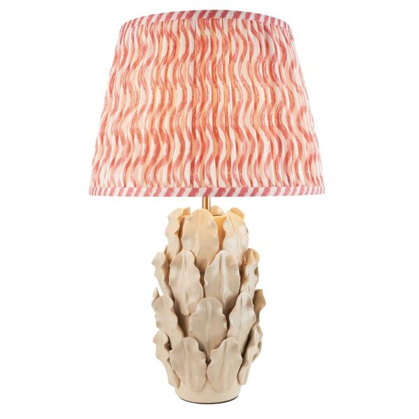 Endon Lighting - Layered Leaf & Ripple 35cm - 116460 - Cream Crackle Aged Brass Pink Ceramic Table Lamp With Shade