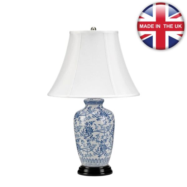 Elstead Lighting - Blue Ginger Jar - BLUE-G-JAR-TL - Wood Blue And White Table Lamp With Shade