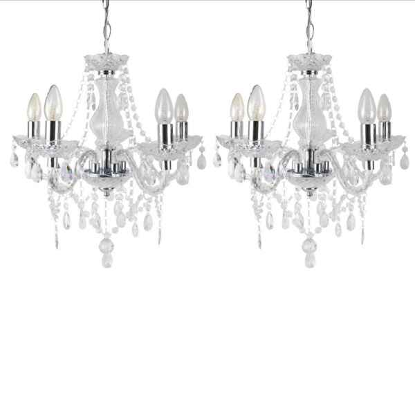 Set of 2 Clear and Chrome Marie Therese Style 5 x 40W Chandelier