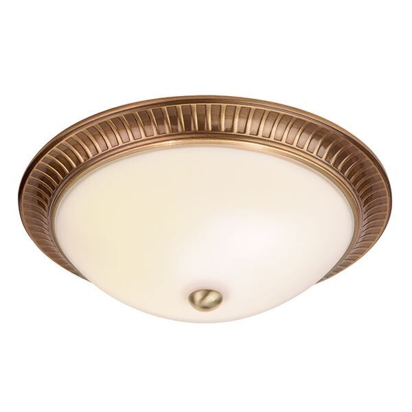 Endon Lighting - Brahm - 91123 - Antique Brass Frosted Glass 2 Light Flush Ceiling Light