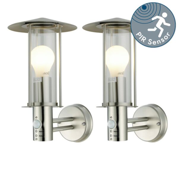 Set of 2 Treviso - Brushed Stainless Steel Motion Sensor Outdoor Security Lights