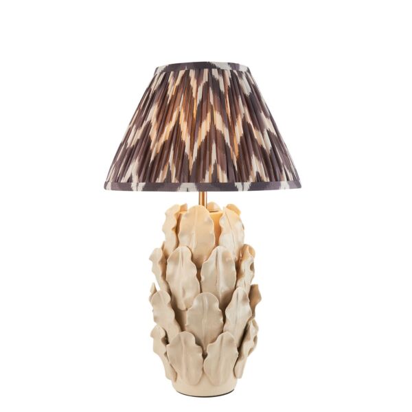 Endon Lighting - Layered Leaf & Zigzag 30cm - 116426 - Cream Crackle Aged Brass Grey Ceramic Table Lamp With Shade