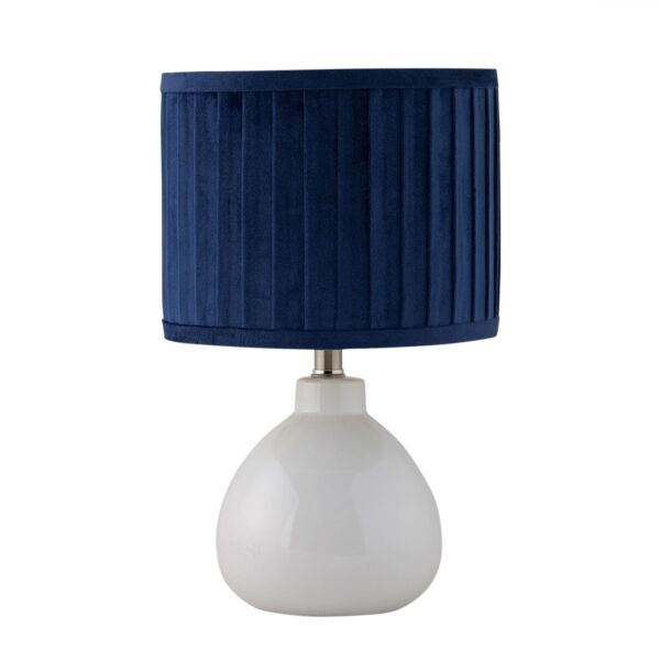 Tuscan - White Ceramic Lamp with Navy Pleated Velvet Shade