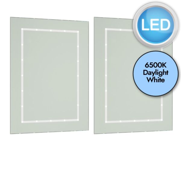 Set of 2 Battery Operated Rectangular LED Illuminated Bathroom Mirrors