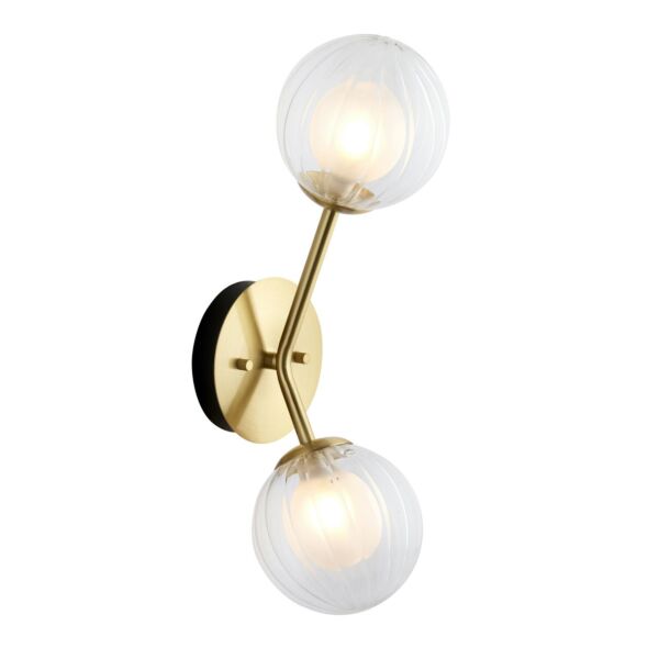 Fry - Satin Brass Clear Frosted Glass 2 Light Wall Light