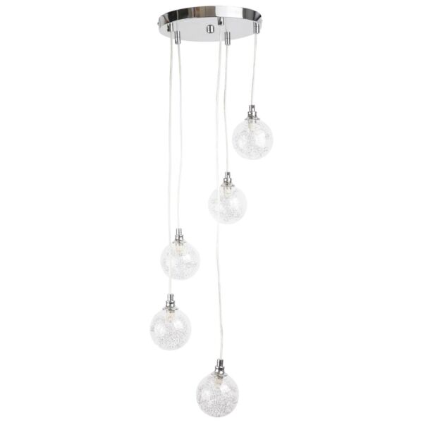 Chrome 5 Light Cluster Fitting with Glass Globe Shades