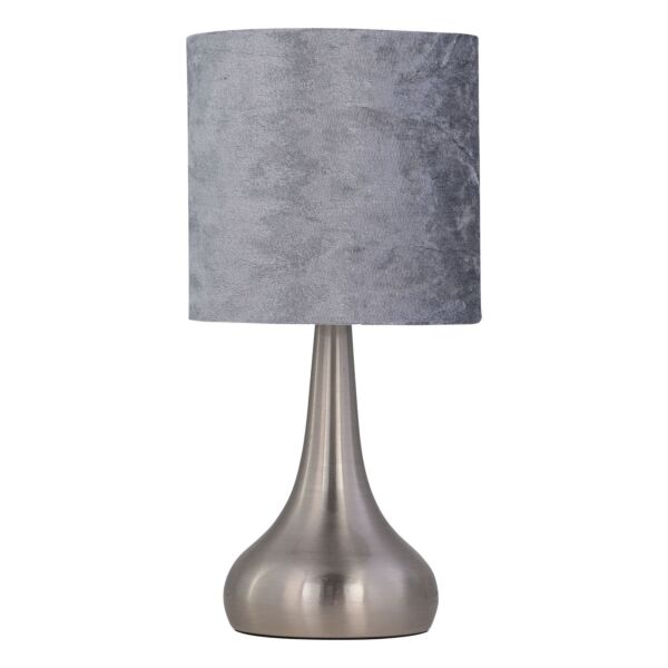 Romana - Brushed Chrome Touch Operated Table Lamp with Grey Crushed Velvet Shade