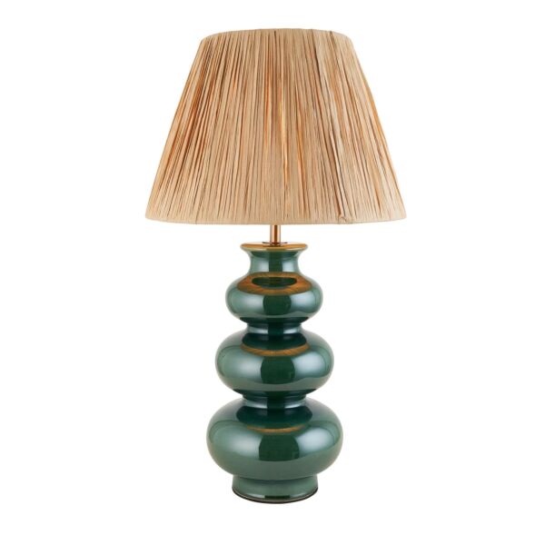 Endon Lighting - Monroe & Raffia 30cm - 116481 - Green Aged Brass Natural Raffia Ceramic Table Lamp With Shade