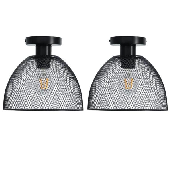 Set of 2 Cassidy - Medium Black Mesh Ceiling Flush Lights