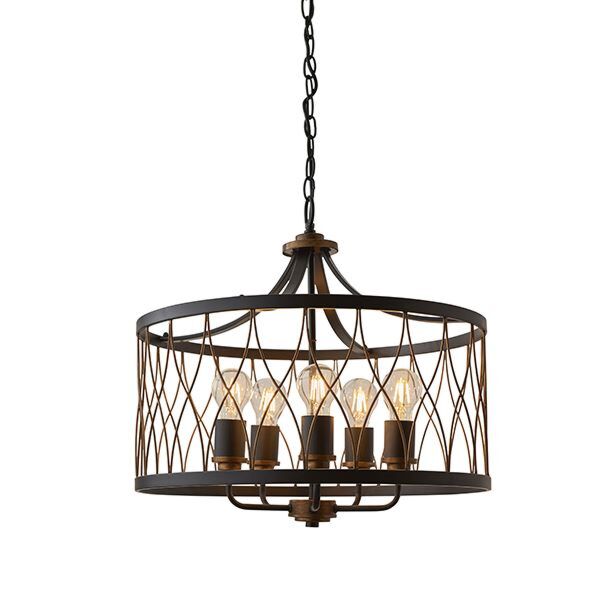 Endon Lighting - Heston - 61498 - Black Antique Bronze 5 Light Ceiling Pendant Light