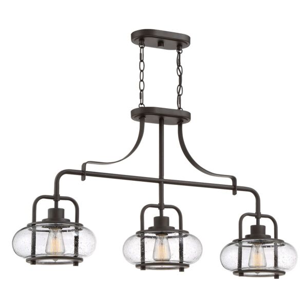 Quoizel Lighting - Trilogy - QZ-TRILOGY-ISLE-OZ - Black Clear Seeded Glass 3 Light Bar Ceiling Pendant Light