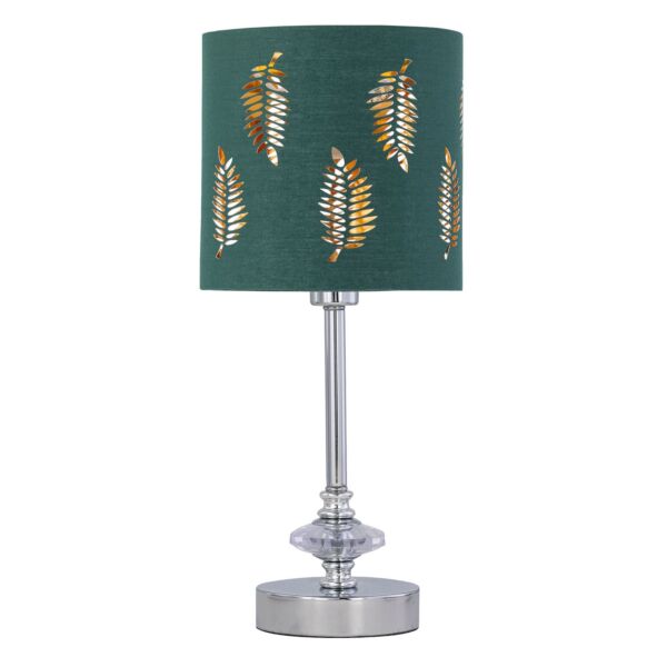 Chrome Jewelled Table Lamp with Dark Green Fern Shade