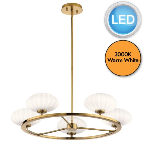 Quintiesse - Pim - QN-PIM5-FXG - LED Fox Gold Opal Glass 5 Light IP44 Bathroom Ceiling Pendant Light