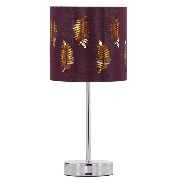 Chrome Stick Table Lamp with Burgundy Fern Cut Out Shade