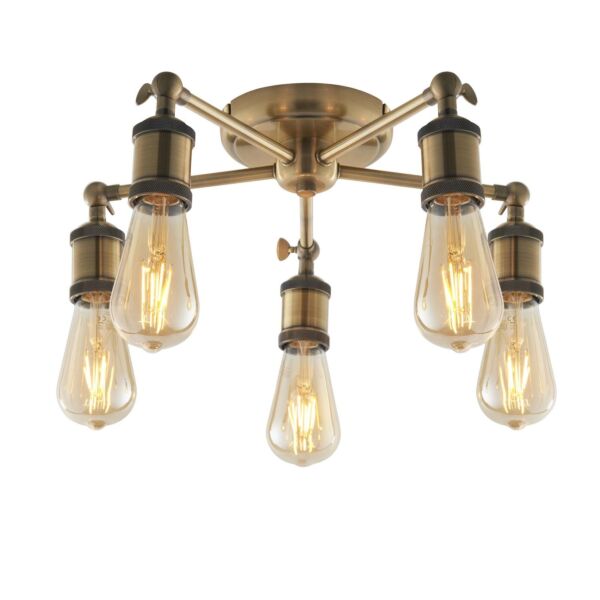 Endon Lighting - Hal - 97244 - Antique Brass 5 Light Flush Ceiling Light