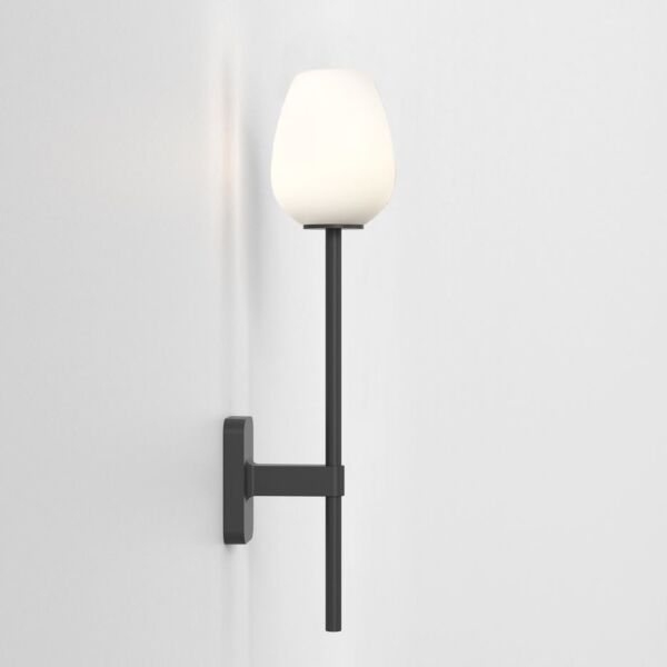 Astro Lighting - Tacoma Single Grande 1429006 & 5036007 - IP44 Matt Black Wall Light with Opal Tulip Glass Shade