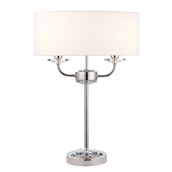 Endon Lighting - Nixon - 60804 - Nickel Vintage White 2 Light Table Lamp With Shade