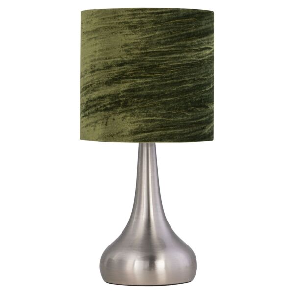 Romana - Brushed Chrome Touch Operated Table Lamp with Dark Green Crushed Velvet Shade