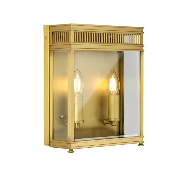 Elstead Lighting - Holborn - HL7-M-BB - Brushed Brass Clear Glass 2 Light IP44 Outdoor Half Lantern Wall Light