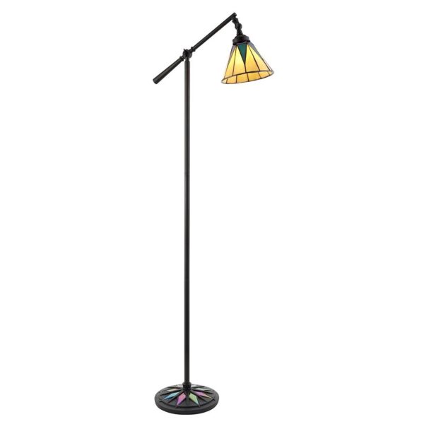 Interiors 1900 - Dark Star - 74355 - Black With Glass Inserts Tiffany Floor Reading Lamp