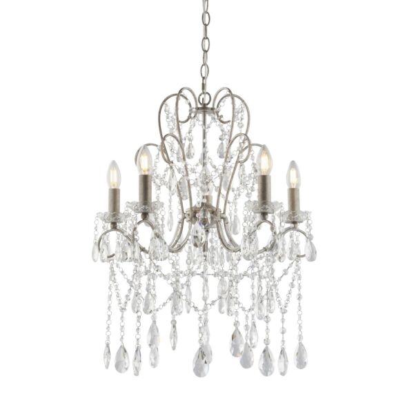 Lucca - Silver & Clear Glass 5 Light Chandelier Ceiling Pendant Light