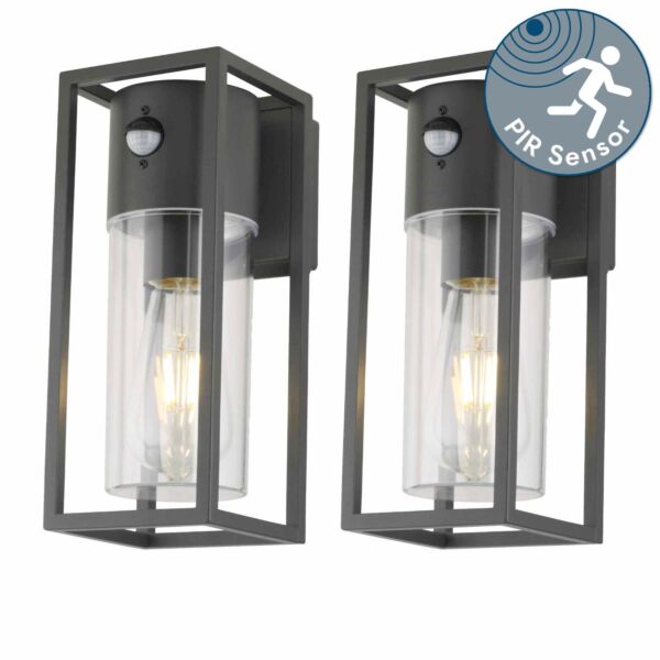 Set of 2 Hale - Black Motion Sensor Outdoor Wall Lights