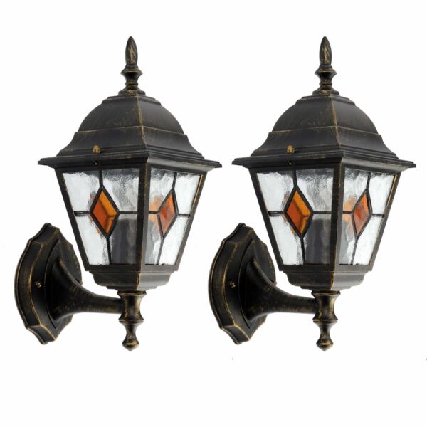 Set of 2 Morecambe - Black with Brushed Gold IP44 Outdoor Wall Lights