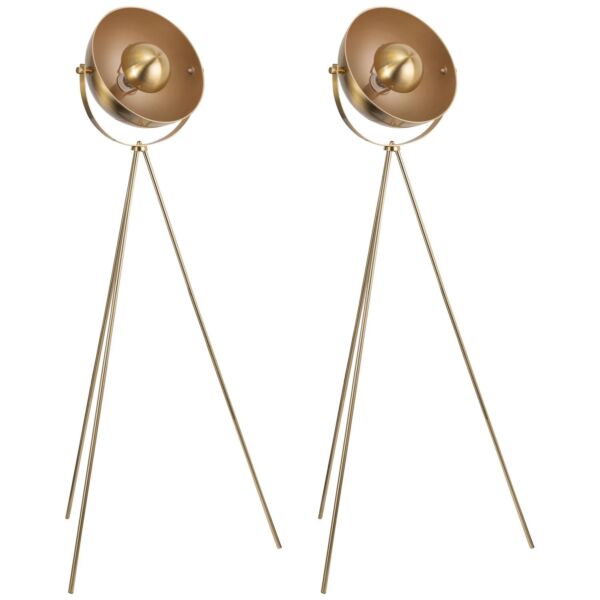 Pair of Retro Satin Brass Tripod Floor Lamps