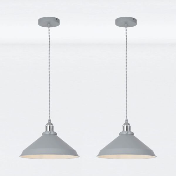 Set of 2 Maxwell - Flint Grey Chrome Ceiling Pendant Lights