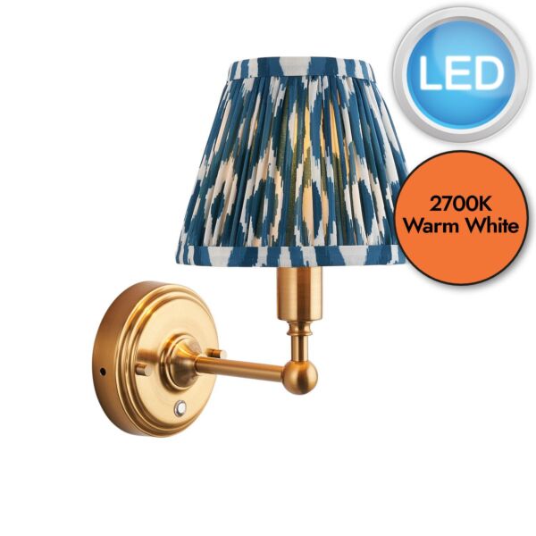 Endon Lighting - Burley Rechargeable & Ikat 16cm - 114827 - LED Aged Brass Blue Touch Wall Light