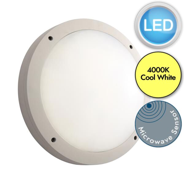 Saxby Lighting - Luik - 69231 & 72180 - LED White Opal Microwave 18w Gear Tray Plain Casing Outdoor Sensor Bulkhead Light