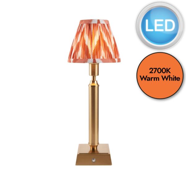 Endon Lighting - Trobridge Rechargeable & Zigzag 16cm - 114865 - LED Aged Brass Orange Touch Table Lamp With Shade