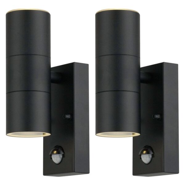 Set of 2 Blaze - Black Outdoor Up Down Motion Sensor Wall Lights