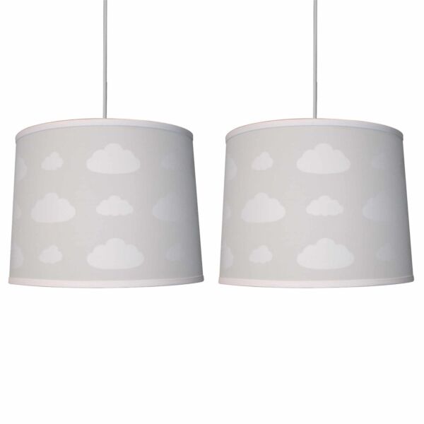 Set of 2 Clouds - Light Grey Easy Fit Fabric Pendant Shade