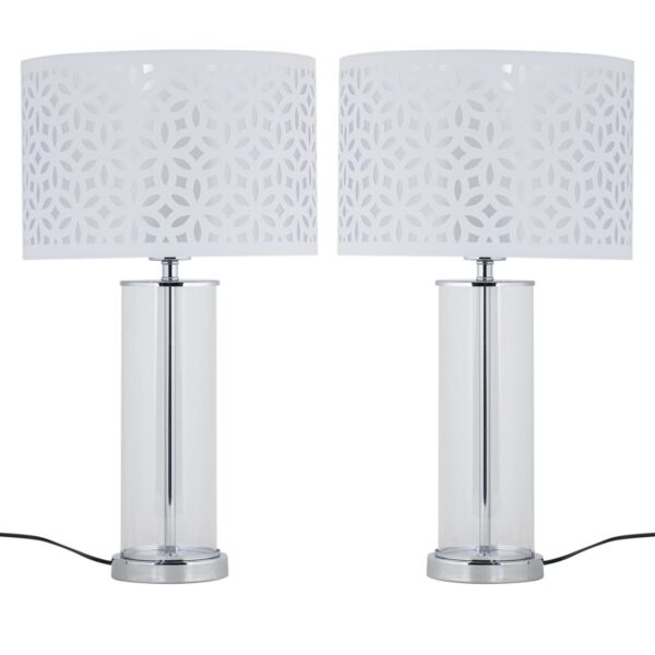 Set of 2 Aura - Chrome Table Lamps with White Cut Out Shades