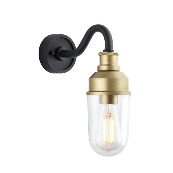 Dorchester - Black Gold Clear Glass IP44 Outdoor Wall Light