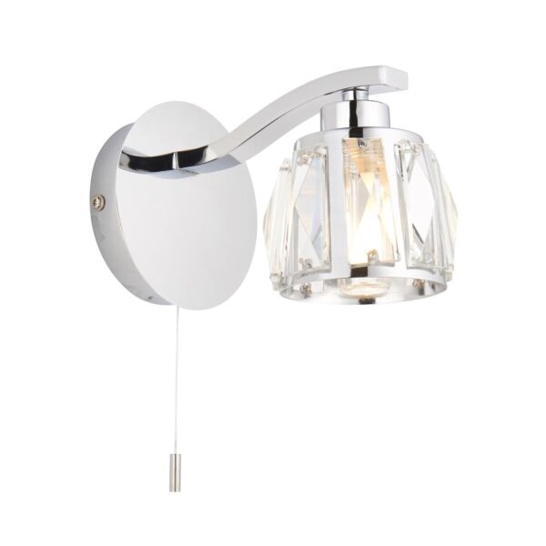 Endon Lighting - Ria - 96135 - Chrome Clear Crystal Glass IP44 Pull Cord Bathroom Wall Light