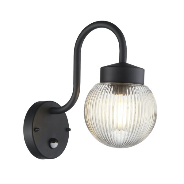 Endon Lighting - Eldon - 103829 - Black Clear Ribbed Glass IP44 Outdoor Sensor Wall Light