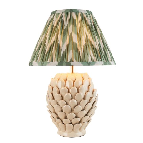 Endon Lighting - Layered Leaf & Zigzag 30cm - 116416 - Cream Crackle Aged Brass Green Ceramic Table Lamp With Shade