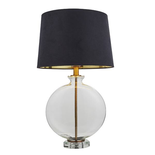 Endon Lighting - Gideon - 90559 - Clear Glass Antique Brass Black Table Lamp With Shade