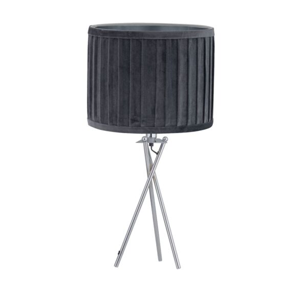 Sundance - Chrome Tripod Table Lamp with Grey Pleated Velvet Shade