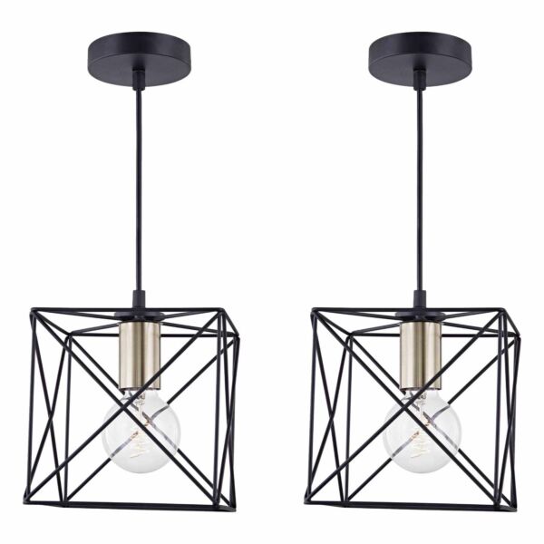 Set of 2 Geosphere - Matt Black with Brushed Gold Pendant Ceiling Lights