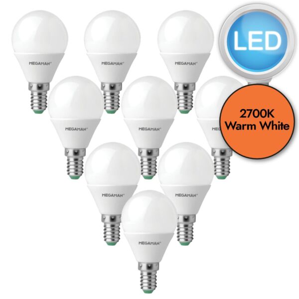 10 x 2.9W LED E14 Golf Ball Light Bulbs - Warm White