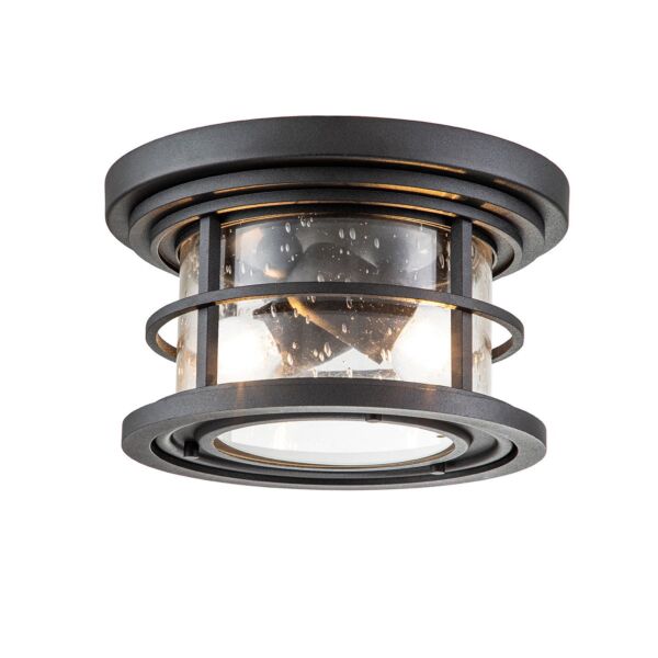 Feiss Lighting - Lighthouse - FE-LIGHTHOUSE-F-BLK - Black Clear Seeded Glass 2 Light IP44 Outdoor Ceiling Flush Light