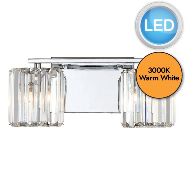 Quoizel Lighting - Divine - QZ-DIVINE2-PC-BATH - LED Chrome Clear Crystal Glass 2 Light IP44 Bathroom Wall Light