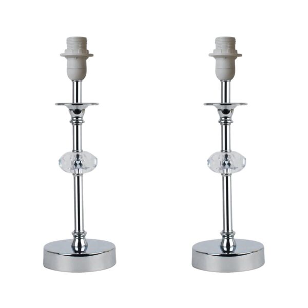 Set of 2 Chrome Stick Table Lamp Bases with Facet Details