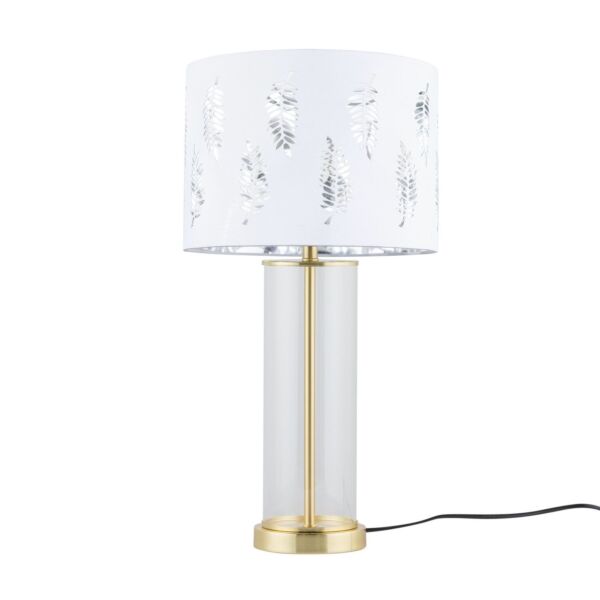 Aura - Satin Brass Table Lamp with White Fern Cut Out Silver Shade