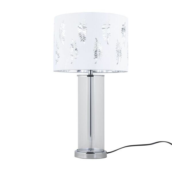 Aura - Chrome Table Lamp with White Fern Cut Out Silver Inner Shade